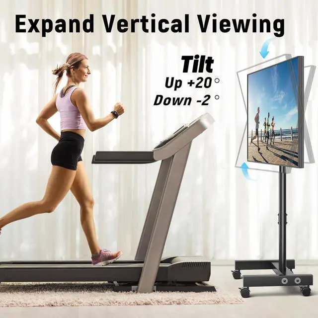 Alt view image 4 of 7 - Mobile TV Cart Rolling TV Stand for 13-50 inch Screens, Tilting and Rotating Mount, Portrait to Landscape, Height Adjustable Portable TV Stand with Wheels Holds up to 44lbs Max VESA 200x200mm