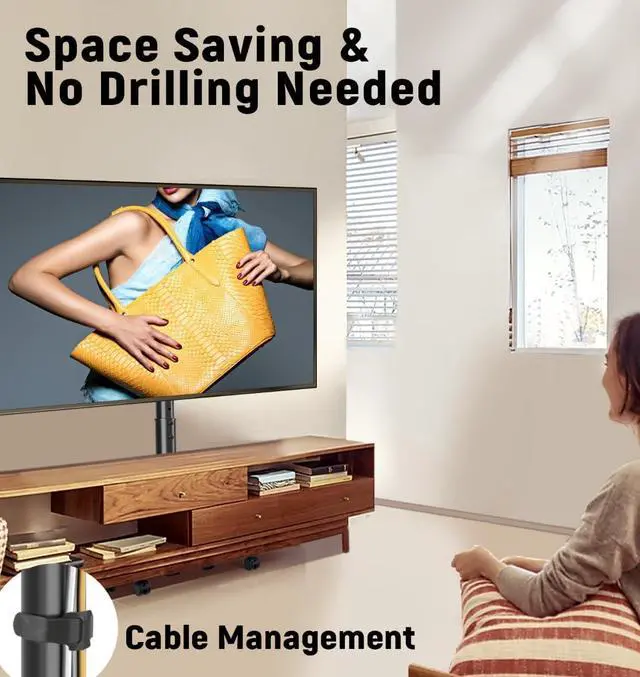 Alt view image 5 of 7 - Mobile TV Cart Rolling TV Stand for 13-50 inch Screens, Tilting and Rotating Mount, Portrait to Landscape, Height Adjustable Portable TV Stand with Wheels Holds up to 44lbs Max VESA 200x200mm