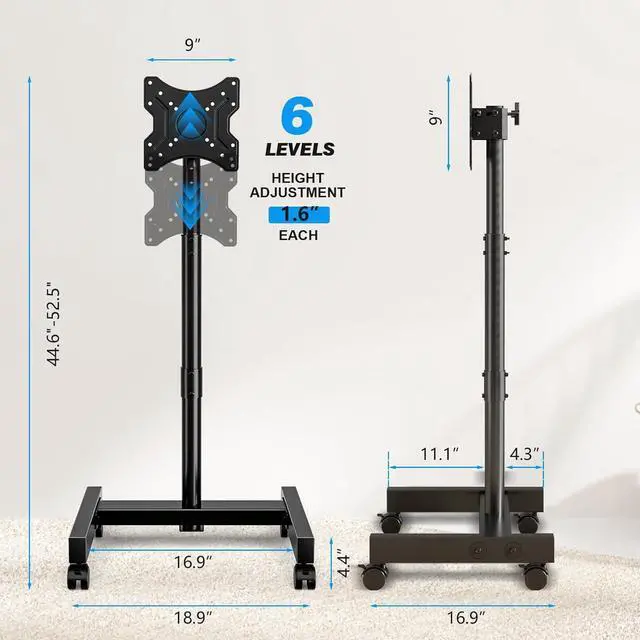 Alt view image 6 of 7 - Mobile TV Cart Rolling TV Stand for 13-50 inch Screens, Tilting and Rotating Mount, Portrait to Landscape, Height Adjustable Portable TV Stand with Wheels Holds up to 44lbs Max VESA 200x200mm