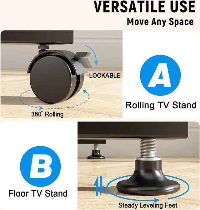 Alt view image 7 of 7 - Mobile TV Cart Rolling TV Stand for 13-50 inch Screens, Tilting and Rotating Mount, Portrait to Landscape, Height Adjustable Portable TV Stand with Wheels Holds up to 44lbs Max VESA 200x200mm