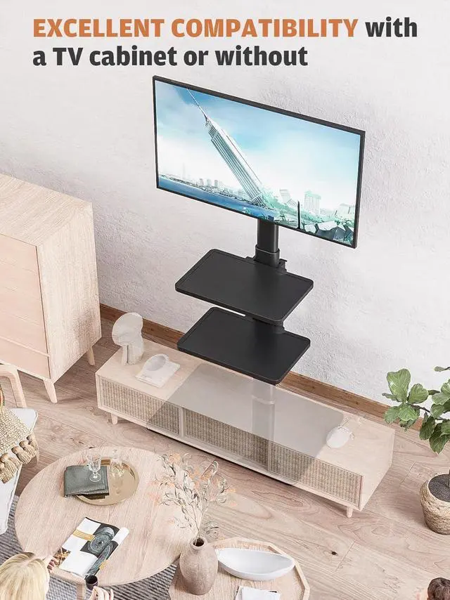 Alt view image 7 of 7 - Universal Floor TV Stand with Mount for 19 to 43 inch Flat Screen TV, 100 Degree Swivel,Adjustable Height and Tilt Function, 3 Shelves Space Saving Standing TV Mount for Bedroom Living Room Corner