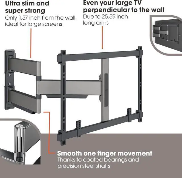 Alt view image 2 of 7 - Vogel's TVM 5645 Full-Motion Ultra-Thin TV Wall Bracket for 40-77 inch TVs, Max. 99 lbs, Swivels up to 180°, Full-Motion TV Mount max. VESA 600x400
