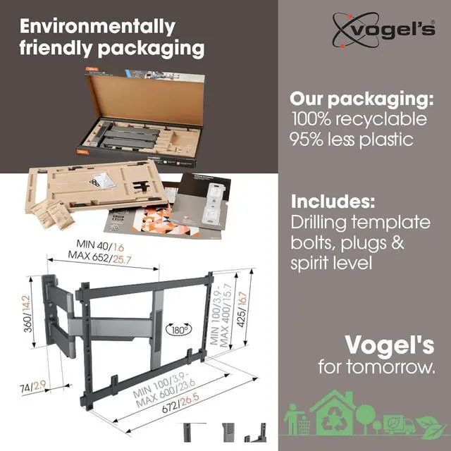 Alt view image 3 of 7 - Vogel's TVM 5645 Full-Motion Ultra-Thin TV Wall Bracket for 40-77 inch TVs, Max. 99 lbs, Swivels up to 180°, Full-Motion TV Mount max. VESA 600x400