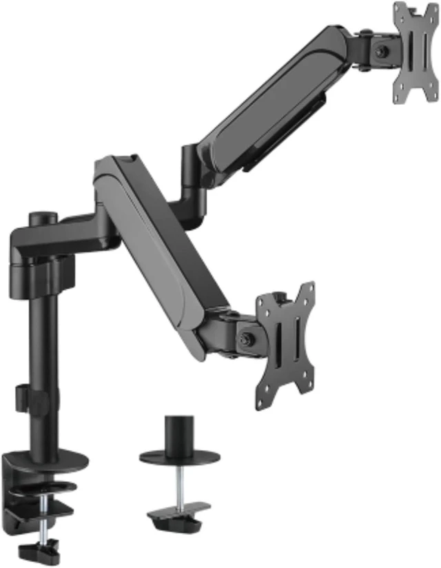 Main image of AnthroDesk Deluxe Gas Spring Dual Monitor Stand, Heavy Duty Mount Arms for Two 17''-32'' LED/LCD Computer Monitors (Black-Dual-Mount)