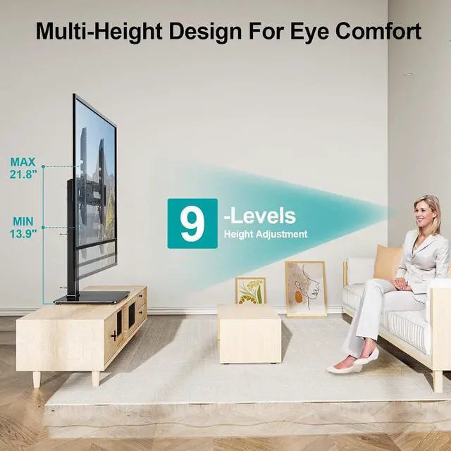 Alt view image 4 of 7 - Universal Swivel TV Stand Base Table Top TV Stand for 37 to 65 70 75 Inch LCD LED TVs Height Adjustable TV Mount Stand with Tempered Glass Base Holds up to 88lbs Max VESA 600x400mm