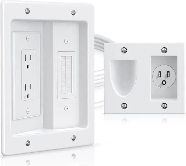 Main image of ELECTOP Dual Outlet in Wall Cable Management Kit, TV Cord Hider for Wall Mounted TV, Recessed Low Voltage Media Wall Plate for Power Cables & Low Voltage Wires