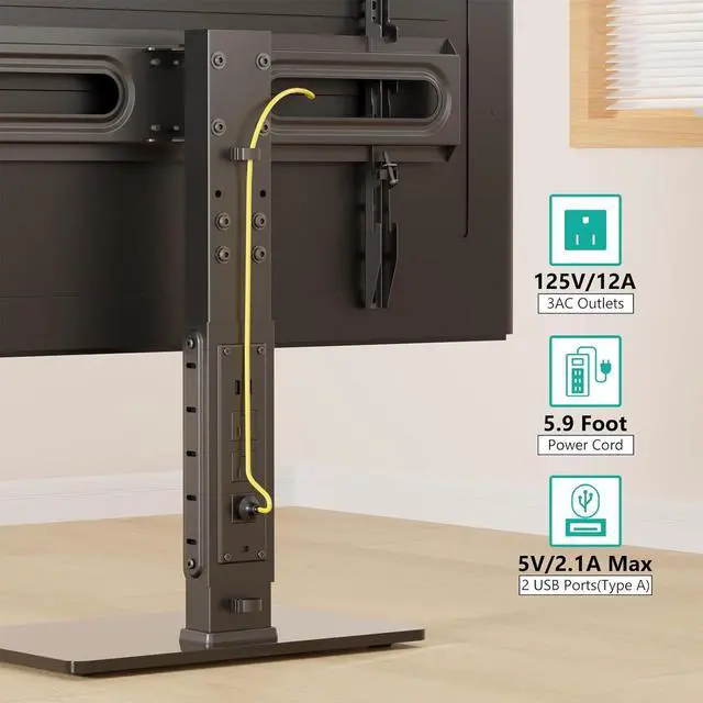 Alt view image 2 of 7 - WALI TV Stand with Power Outlet, Universal TV Mount Stand for 32-70 inch TVs, 6 Height Adjustable and 70° Swivel TV Mount Stand Holds up to 88lbs, Max VESA 600x400mm(TVDVD-5P)