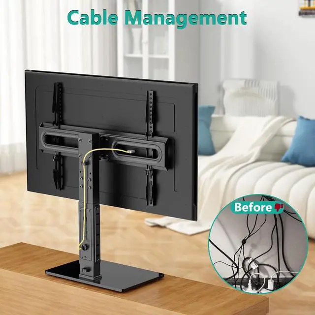Alt view image 5 of 7 - WALI TV Stand with Power Outlet, Universal TV Mount Stand for 32-70 inch TVs, 6 Height Adjustable and 70° Swivel TV Mount Stand Holds up to 88lbs, Max VESA 600x400mm(TVDVD-5P)