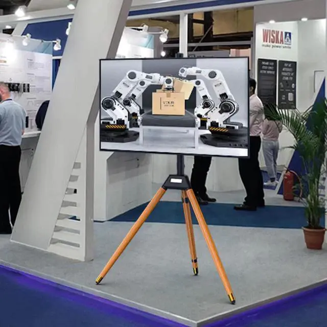 Alt view image 7 of 7 - Tripod TV Stand for 32-75 Inch Screen up to 77lbs, Height Adjustable Easel TV Floor Stand with Wood Legs and Cable Ties