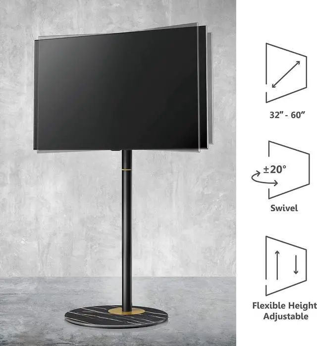 Alt view image 4 of 7 - FITUEYES Design Corner TV Stand for 32 37 43 50 55 60 inch TV, Swivel Modern TV Stand Floor Mount with Wire Management Height Adjustable, Master Series