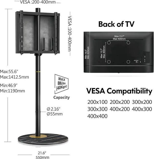 Alt view image 5 of 7 - FITUEYES Design Corner TV Stand for 32 37 43 50 55 60 inch TV, Swivel Modern TV Stand Floor Mount with Wire Management Height Adjustable, Master Series