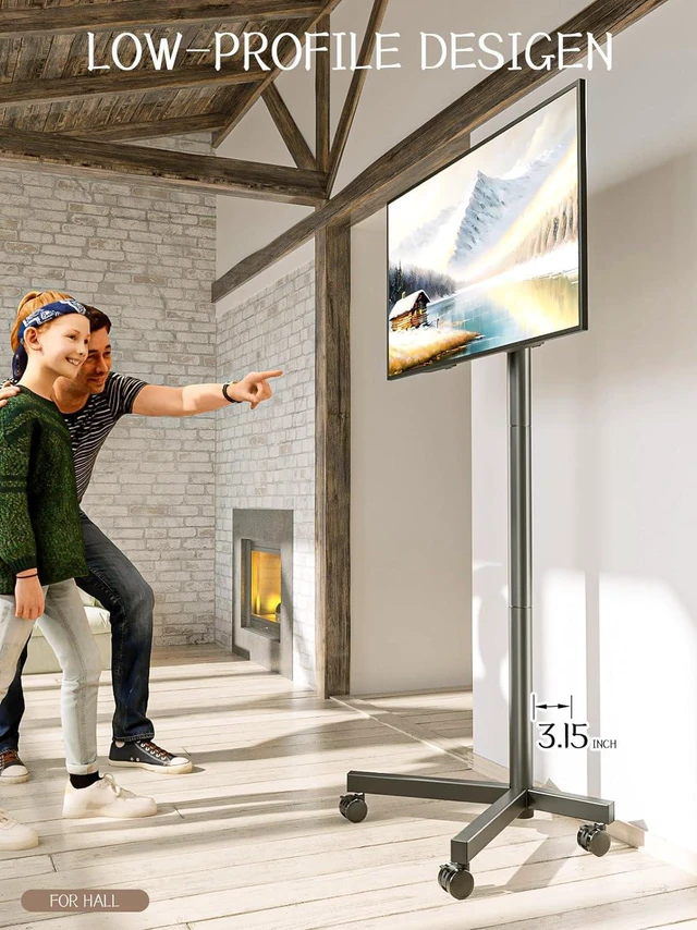 Alt view image 2 of 7 - Mobile TV Cart for 32 to 83 inch Screens up to 110 lbs, LCD LED OLED 4K Smart Flat and Curved Panels, Rolling Stand with Laptop DVD Shelf, Locking Wheels, Max VESA 600x400, Black
