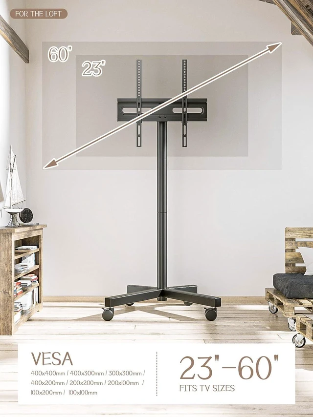 Alt view image 5 of 7 - Mobile TV Cart for 32 to 83 inch Screens up to 110 lbs, LCD LED OLED 4K Smart Flat and Curved Panels, Rolling Stand with Laptop DVD Shelf, Locking Wheels, Max VESA 600x400, Black
