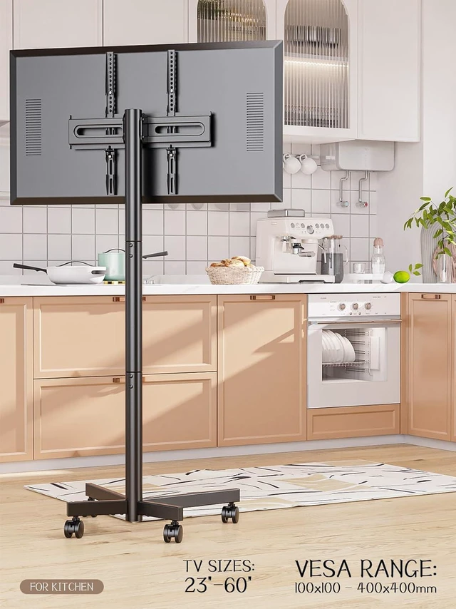 Alt view image 7 of 7 - Mobile TV Cart for 32 to 83 inch Screens up to 110 lbs, LCD LED OLED 4K Smart Flat and Curved Panels, Rolling Stand with Laptop DVD Shelf, Locking Wheels, Max VESA 600x400, Black