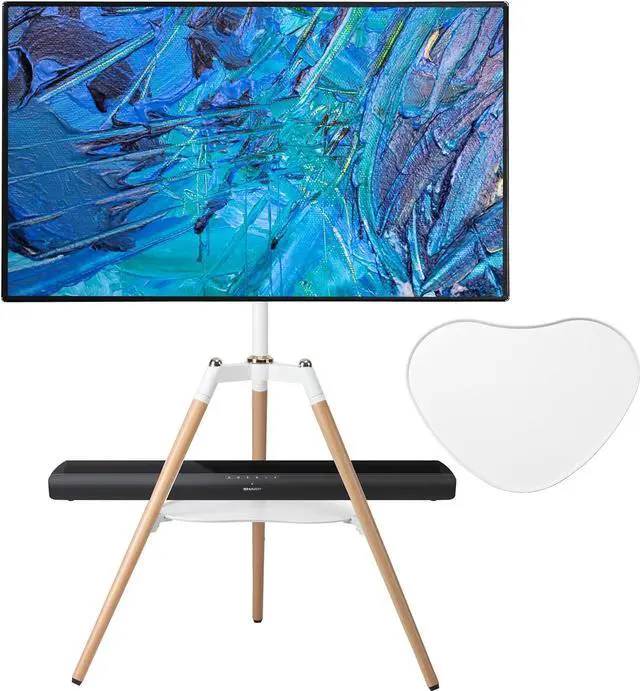 Main image of Universal Tripod Easel TV Stand for 32-65 inch LED LCD Screen Flat Curved Screen, Height Adjustable Studio TV Display Stand with 140° Swivel for Bedroom, Living Room, Corner TV Stand (White)