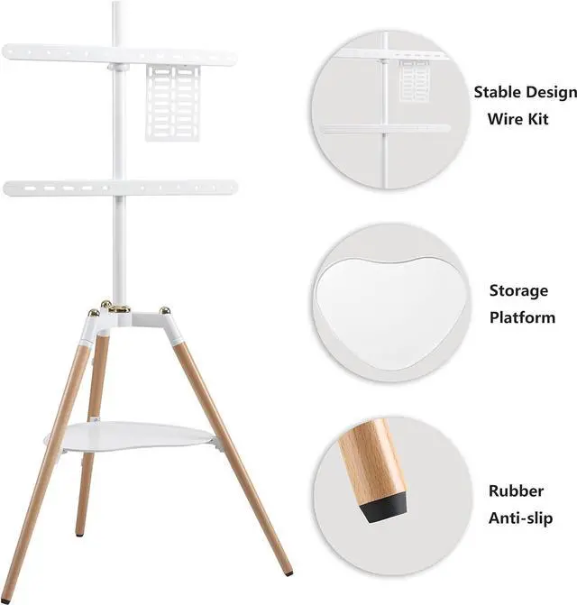 Alt view image 5 of 7 - ETHU Tripod Easel TV Stand for 45-65 inch LED LCD Screen Flat Curved Screen, Height Adjustable Studio TV Display Stand with 140° Swivel for Bedroom, Living Room, Corner TV Stand (White)