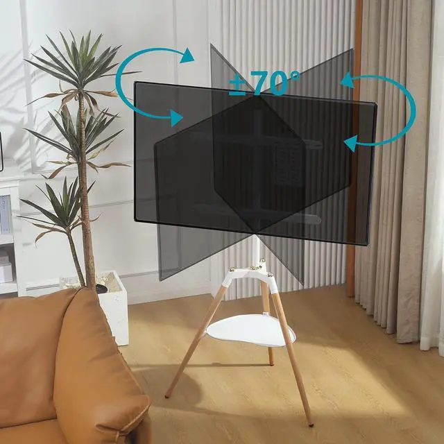 Alt view image 7 of 7 - ETHU Tripod Easel TV Stand for 45-65 inch LED LCD Screen Flat Curved Screen, Height Adjustable Studio TV Display Stand with 140° Swivel for Bedroom, Living Room, Corner TV Stand (White)