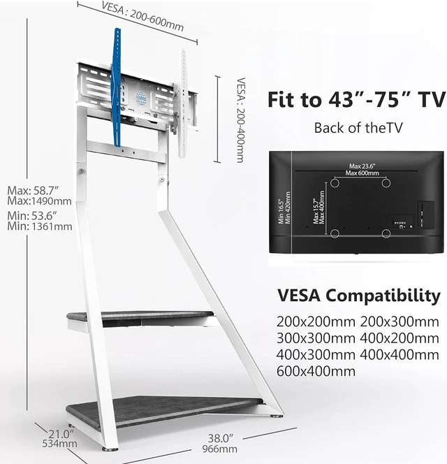 Alt view image 4 of 7 - FITUEYES Design Floor TV Stand for 43 55 65 70 75 Inch TV, TV Cart Modern Entertainment Center Swivel Tilt Art Style, Height Adjustable Universal TV Mount Stand with Wire Management, Eiffel Series