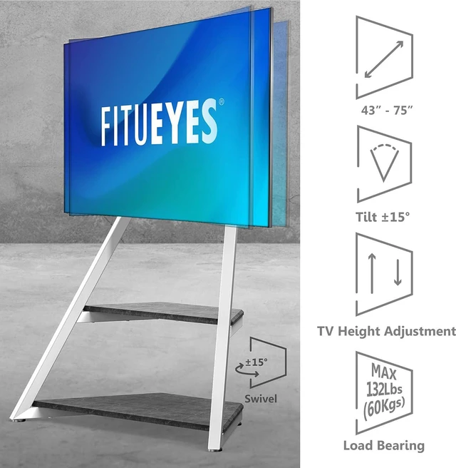 Alt view image 5 of 7 - FITUEYES Design Floor TV Stand for 43 55 65 70 75 Inch TV, TV Cart Modern Entertainment Center Swivel Tilt Art Style, Height Adjustable Universal TV Mount Stand with Wire Management, Eiffel Series