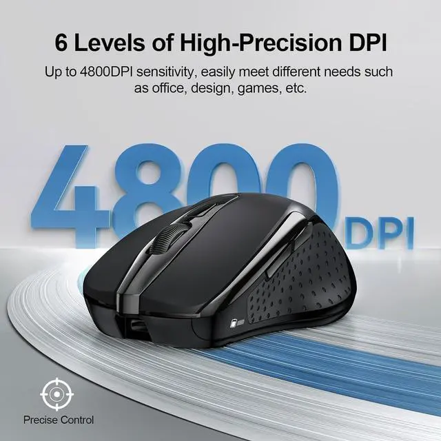 Alt view image 6 of 7 - TECKNET Wireless Mouse Rechargeable, 2.4G Silent Mouse, Quiet Click, 6 Adjustable 4800 DPI, Cordless Computer Mouse, Ergonomic Mouse for Laptop, 6 Buttons USB Mouse for Chromebook, Ergo Grip - Black