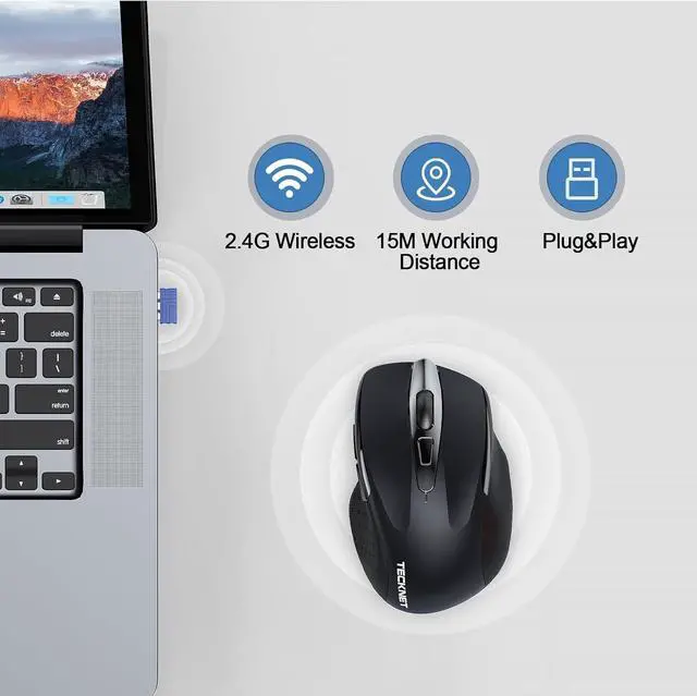 Alt view image 7 of 7 - TECKNET Wireless Mouse Rechargeable, 2.4G Silent Mouse, Quiet Click, 6 Adjustable 4800 DPI, Cordless Computer Mouse, Ergonomic Mouse for Laptop, 6 Buttons USB Mouse for Chromebook, Ergo Grip - Black