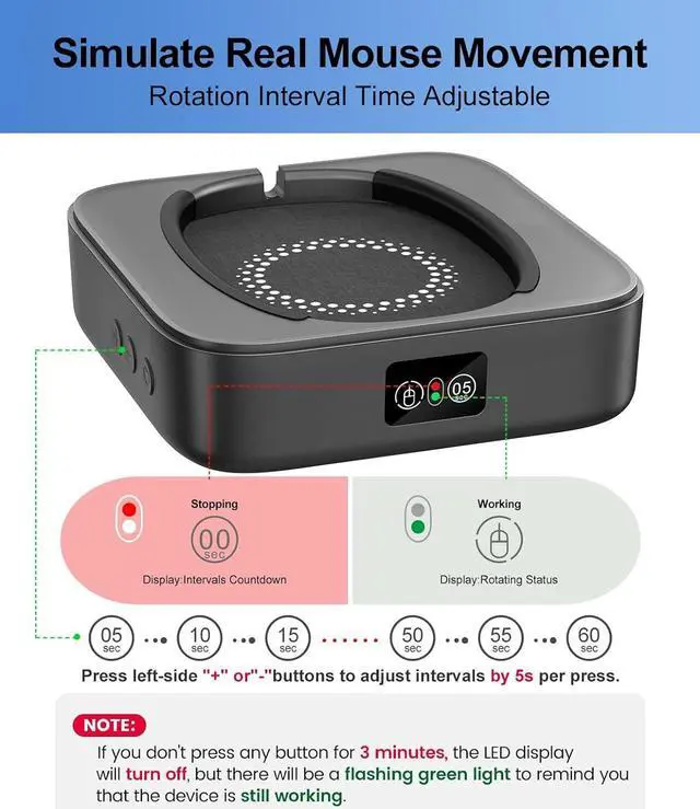 Alt view image 3 of 7 - Meatanty Mouse Mover Undetectable, Super-Silent Mouse Jiggler Device Move Randomly, Automatic Wiggler Shaker Giggler, Adjustable Interval Timer, Keep Computer Laptop Active for Office Home Remote Work