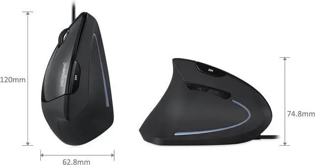Alt view image 3 of 7 - Perixx Perimice-513L Wired Vertical Ergonomic Mouse with 2 DPI, 6 Button Optical Ergo Mouse with 2 Level DPI Switch 1000 1600, Left Handed, Black