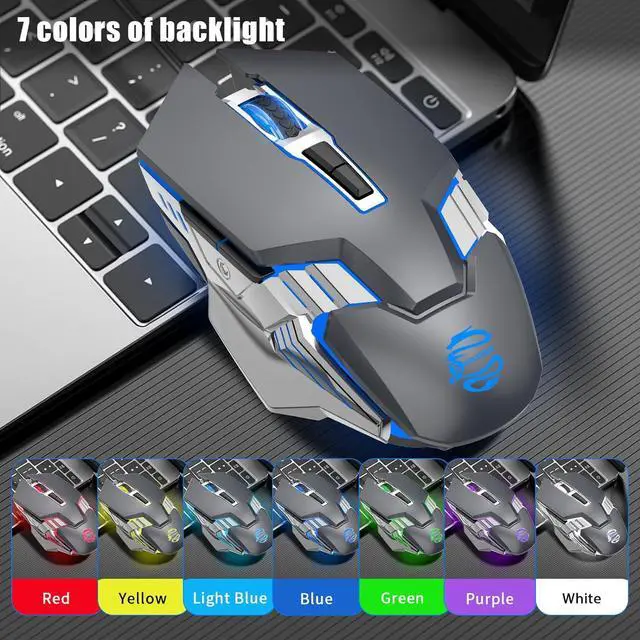 Alt view image 4 of 7 - Wireless Gaming Mouse Bluetooth Mouse, Quiet Click, 800mAh Long-Lasting Rechargeable Battery, Multi Device, 7 Buttons,Light up Computer Mice for Laptop PC iPad Tablet MacBook Office Games - Grey