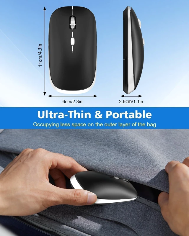 Alt view image 3 of 6 - PINKCAT Bluetooth Mouse, Slim Silent Bluetooth 5.0 & 4.0 Wireless Mouse, 3 Adjustable DPI Portable Optical Computer Mice for Laptop, PC, Notebook, Computer, MacBook - (Black)