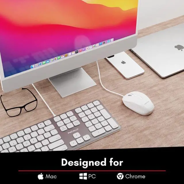 Alt view image 2 of 7 - Macally USB Wired Mouse with 3 Button, Scroll Wheel, & 5 Foot Long Cord, Compatible with Apple Macbook Pro / Air, iMac, Mac Mini, Laptops, Desktop Computer, & Windows PC (TURBO) , White