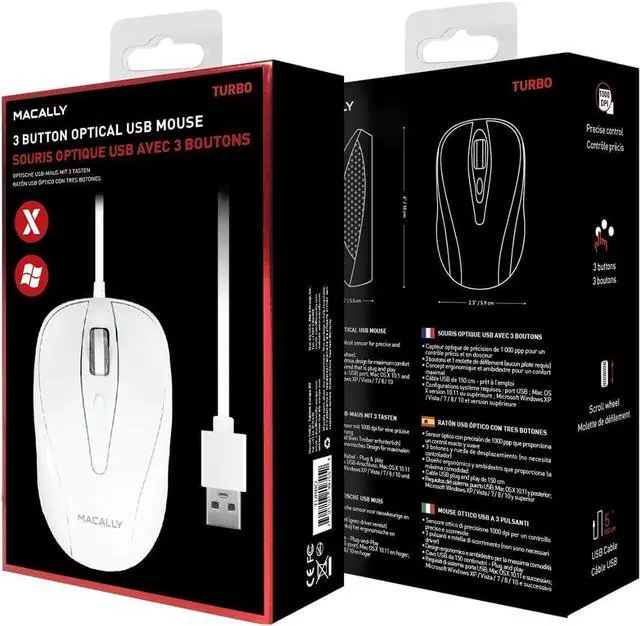Alt view image 7 of 7 - Macally USB Wired Mouse with 3 Button, Scroll Wheel, & 5 Foot Long Cord, Compatible with Apple Macbook Pro / Air, iMac, Mac Mini, Laptops, Desktop Computer, & Windows PC (TURBO) , White
