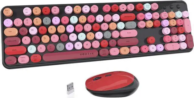 Main image of UBOTIE Colorful Computer Wireless Keyboard Mouse Combos, Typewriter Flexible Keys Office Full-Sized Keyboard, 2.4GHz Dropout-Free Connection and Optical Mouse (Black-colorful)