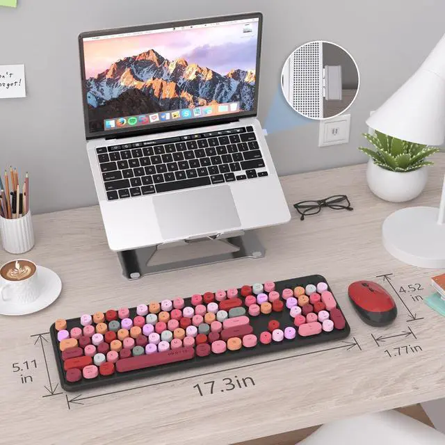 Alt view image 6 of 6 - UBOTIE Colorful Computer Wireless Keyboard Mouse Combos, Typewriter Flexible Keys Office Full-Sized Keyboard, 2.4GHz Dropout-Free Connection and Optical Mouse (Black-colorful)