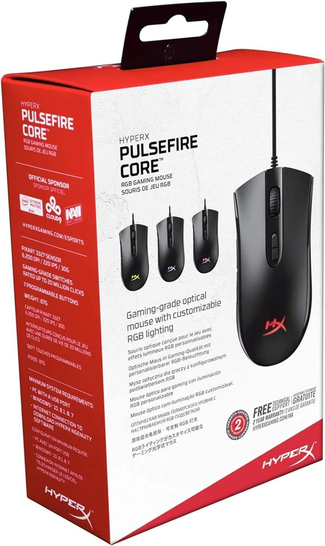 Alt view image 7 of 7 - HyperX Pulsefire Core - RGB Gaming Mouse, Software Controlled RGB Light Effects & Macro Customization, Pixart 3327 Sensor up to 6,200DPI, 7 Programmable Buttons, Mouse Weight 87g,Black