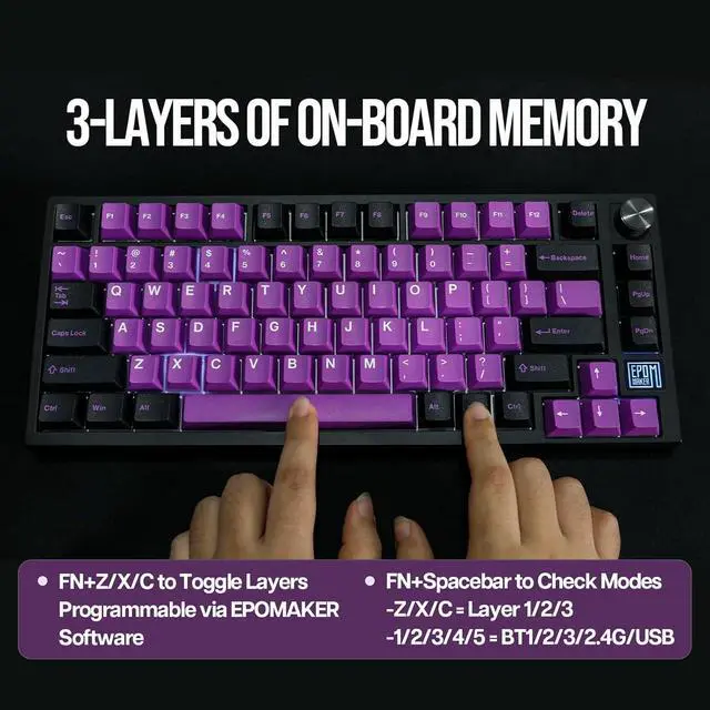 Alt view image 6 of 7 - EPOMAKER TH80 SE Gasket 75% Mechanical Keyboard, NKRO Hot Swap RGB Triple Mode Gaming Keyboard with Poron/EVA Foam, Knob Control for E-Sport/Win/Mac (TH80 SE Black Purple, Gateron Pro Yellow)