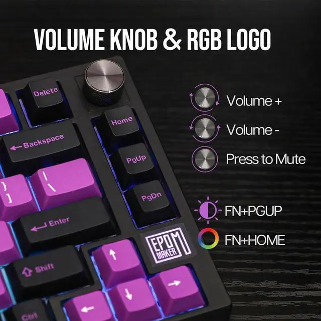 Alt view image 7 of 7 - EPOMAKER TH80 SE Gasket 75% Mechanical Keyboard, NKRO Hot Swap RGB Triple Mode Gaming Keyboard with Poron/EVA Foam, Knob Control for E-Sport/Win/Mac (TH80 SE Black Purple, Gateron Pro Yellow)