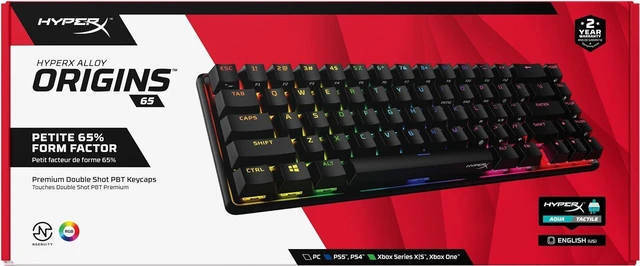 Alt view image 6 of 7 - HyperX Alloy Origins 65 - Mechanical Gaming Keyboard Compact 65% Form Factor - Tactile Aqua Switch - Double Shot PBT Keycaps - RGB LED Backlit - NGENUITY Software Compatible