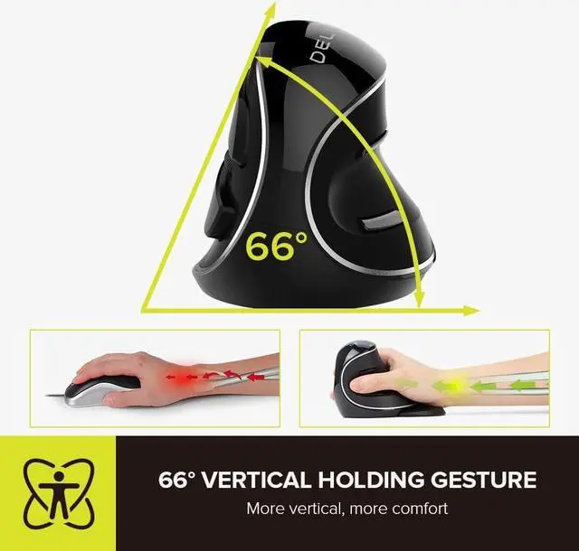 Alt view image 2 of 7 - DeLUX Wireless Ergonomic Vertical Mouse - 2.4G with USB Receiver, Silent Clicks, 1600 DPI, 6 Buttons, Removable Wrist Rest, for Laptop PC (M618Plus Wireless-Black)