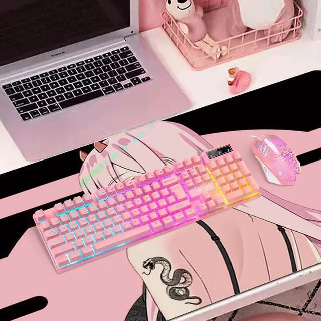 Alt view image 7 of 7 - CHONCHOW Pink Keyboard and Mouse Combo with Backlit, Function Keys, 19 Keys Anti-ghosting for Gamer on PC Laptop Computer Mac PS4 Xbox, Cute Wired Light Up Gaming Keyboard & RGB Mouse for Girl Women