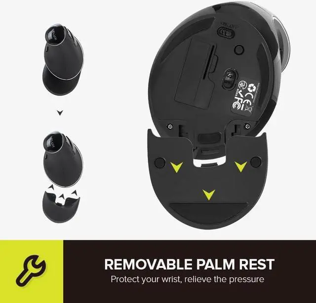 Alt view image 6 of 7 - DeLUX Wireless Ergonomic Vertical Mouse - 2.4G with USB Receiver, Silent Clicks, 1600 DPI, 6 Buttons, Removable Wrist Rest, for Laptop PC (M618Plus Wireless-Black)