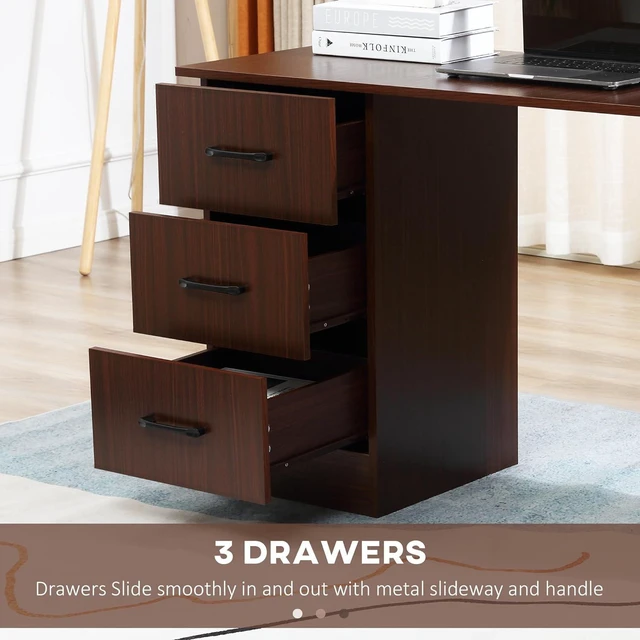 Alt view image 5 of 7 - HOMCOM Computer Desk with 3-Tier Storage Shelves, 47 Inches Home Office Desk with Drawers, Study Writing Table, Walnut