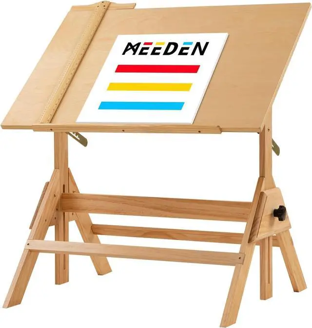 Main image of MEEDEN Solid Wood Drafting Table, Artist Drawing Desk, Writing Desk Studio Desk, Art Craft Table with Adjustable Height and Tiltable Tabletop for Artwork, Graphic Design, Reading