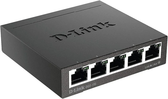 Main image of D-Link 5 Port Gigabit Unmanaged Metal Desktop Switch, Plug and play, QoS, Cable Diagnostics, Fanless design, Rugged Metal Housing, IEEE 802.3az Energy-Efficient Ethernet (EEE) (DGS-105)