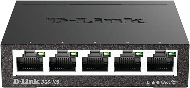 Alt view image 3 of 7 - D-Link 5 Port Gigabit Unmanaged Metal Desktop Switch, Plug and play, QoS, Cable Diagnostics, Fanless design, Rugged Metal Housing, IEEE 802.3az Energy-Efficient Ethernet (EEE) (DGS-105)
