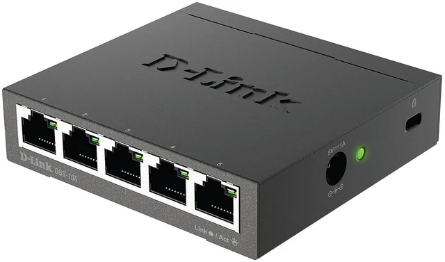 Alt view image 5 of 7 - D-Link 5 Port Gigabit Unmanaged Metal Desktop Switch, Plug and play, QoS, Cable Diagnostics, Fanless design, Rugged Metal Housing, IEEE 802.3az Energy-Efficient Ethernet (EEE) (DGS-105)