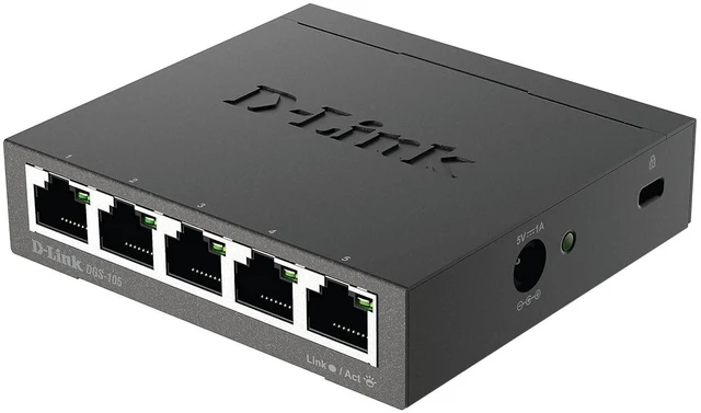 Alt view image 6 of 7 - D-Link 5 Port Gigabit Unmanaged Metal Desktop Switch, Plug and play, QoS, Cable Diagnostics, Fanless design, Rugged Metal Housing, IEEE 802.3az Energy-Efficient Ethernet (EEE) (DGS-105)