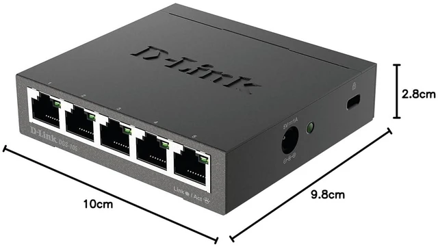 Alt view image 7 of 7 - D-Link 5 Port Gigabit Unmanaged Metal Desktop Switch, Plug and play, QoS, Cable Diagnostics, Fanless design, Rugged Metal Housing, IEEE 802.3az Energy-Efficient Ethernet (EEE) (DGS-105)