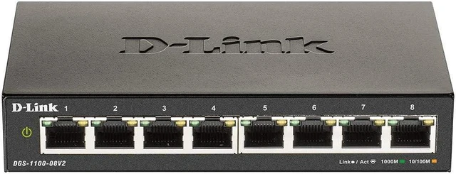 Main image of D-Link 8-Port Gigabit Smart Managed Switch | 8 GbE Ports | L2 | VLANs | Cable Diagnostics | Web Managed | Desktop| Fanless | NDAA Compliant | Lifetime Warranty (DGS-1100-08V2)