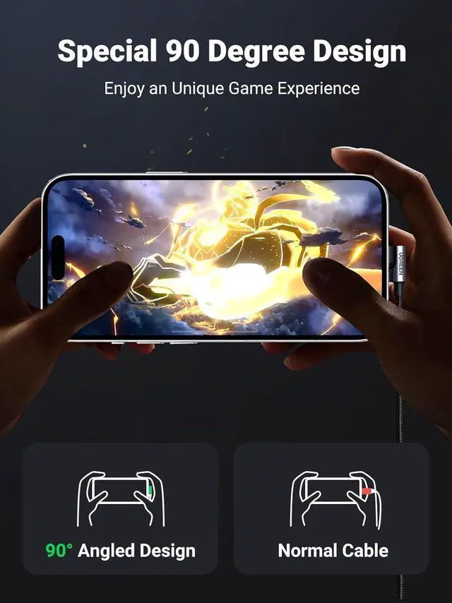 Alt view image 3 of 7 - UGREEN USB to USB C Cable 2Pack, 18W Dual Right Angle USB C Cable Fast Charge, 90 Degree USB C Charging Cord for Galaxy A53 A71 A03 S22 S21 S20 FE, Pixel 6a 5, LG G8 V50 V60, Moto G G53, 6FT