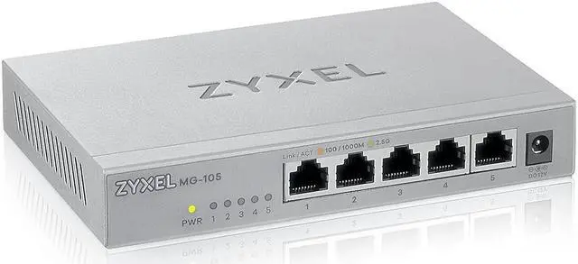Main image of Zyxel 5-Port 2.5Gb MultiGig Ethernet Unmanaged Switch | 5 x 100/1G/2.5G Ports | Plug & Play | Metal Housing | Desktop or Wall-Mount | Ethernet Splitter MG-105
